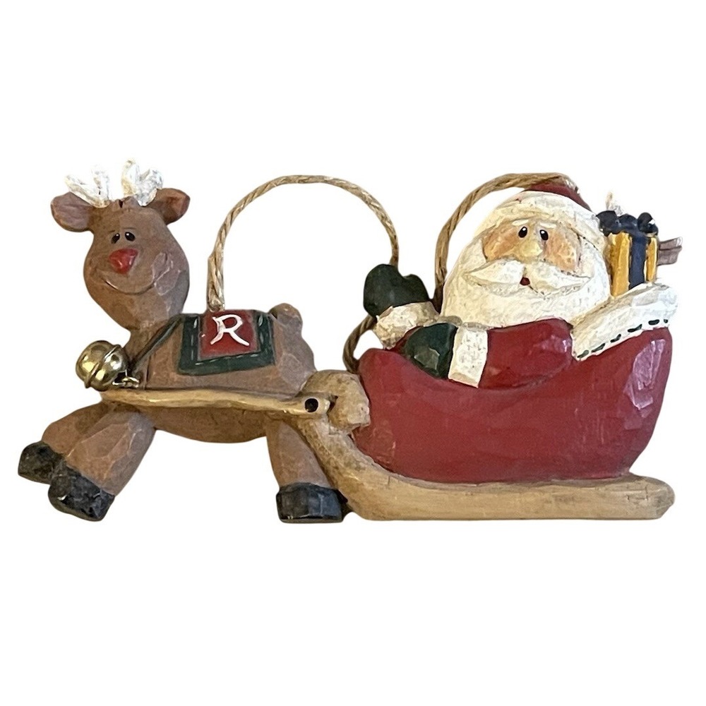 EDDIE WALKER Christmas ORNAMENT "Santas Sleigh" reindeer Rudolph 5"